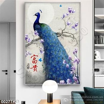 Tranh chim công và hoa Mộc lan