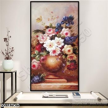 Tranh sơn dầu bình hoa treo tường đẹp