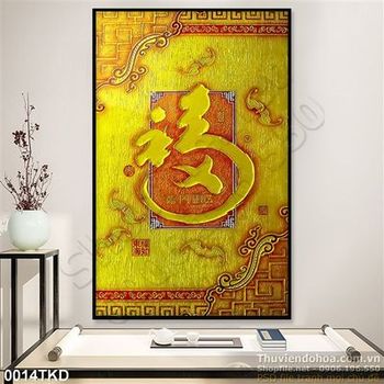 Tran thư pháp kim tiền trang trí phòng khách