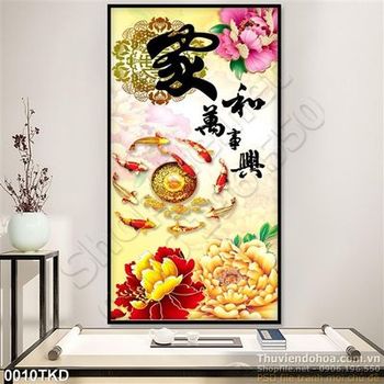 Tranh kim tiền hoa mẫu đơn và cá chép