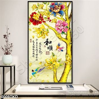 Tranh hoa mộc lan và hoa mẫu đơn