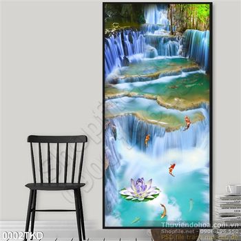 Tranh thác nước phong thủy và cá chép
