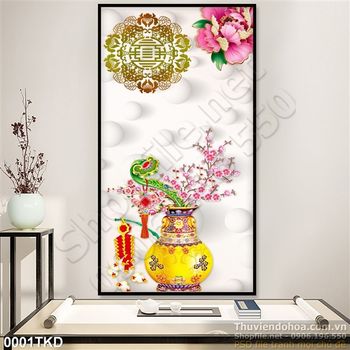 Tranh bình hoa đào kim tiền