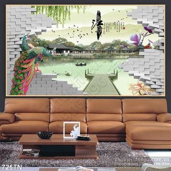 Tranh giả ngọc chim công sơn thủy