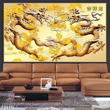 Tranh điêu khắc gỗ song long