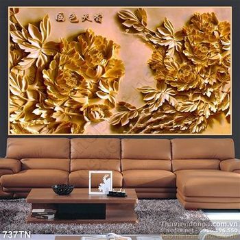 Tranh điêu khắc gỗ hoa mẫu đơn