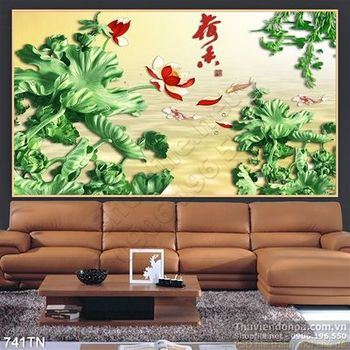 Tranh giả ngọc hoa sen xanh