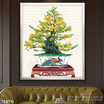 Tranh giả ngọc chậu mai