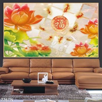 Tranh giả ngọc hoa sen và cá chép