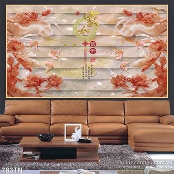 Tranh giả ngọc cá Koi thư pháp