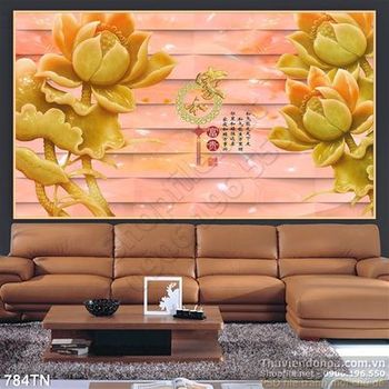 Tranh giả ngọc hoa sen thư pháp