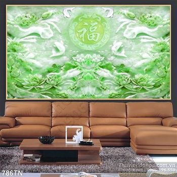 Tranh giả ngọc hoa sen và cá chép