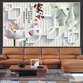 Tranh giả ngọc hoa sen thư pháp