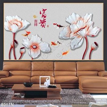 Tranh giả ngọc hoa và cá Koi