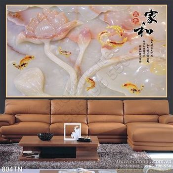 Tranh giả ngọc hoa sen và cá chép