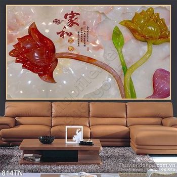 Tranh giả ngọc hoa sen thư pháp