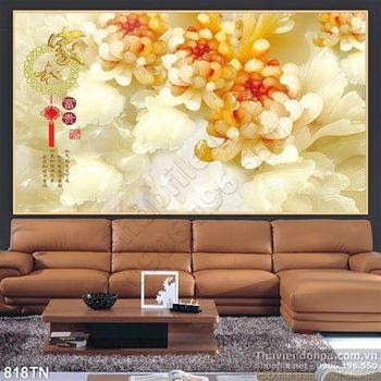 Tranh giả ngọc hoa cúc thư pháp