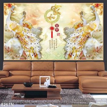 Tranh giả ngọc chim công thư pháp