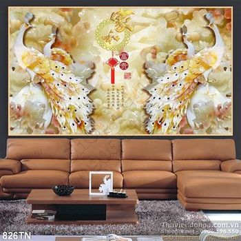 Tranh giả ngọc chim công thư pháp