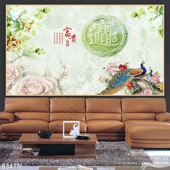 Tranh giả ngọc chim công thư pháp