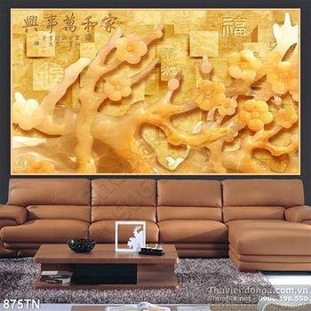 Tranh giả ngọc hoa mai nền đá