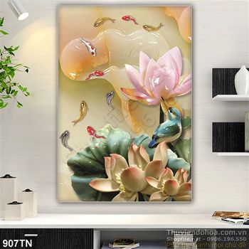 Tranh giả ngọc hoa sen và cá chép
