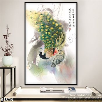 Tranh giả ngọc chim công thư pháp
