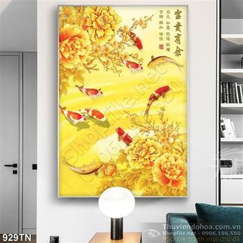 Tranh giả ngọc cá chép và mẫu đơn