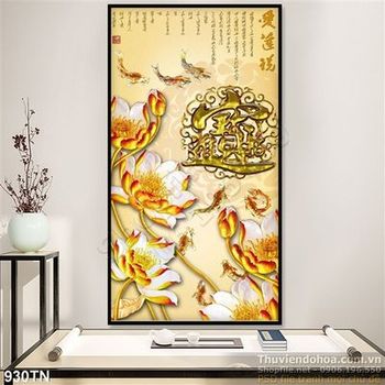 Tranh giả ngọc hoa sen và cá chép