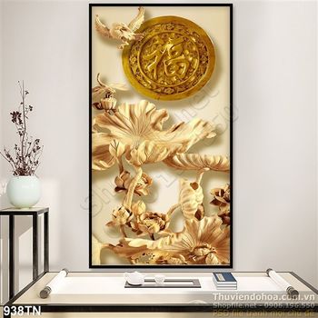 Tranh điêu khắc gỗ hoa sen phong thủy