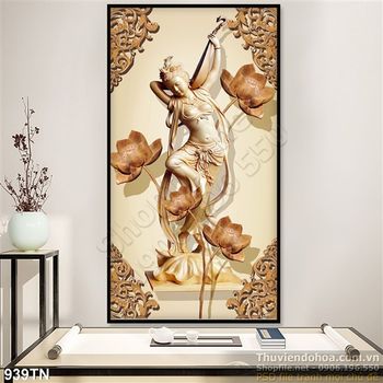 Tranh điêu khắc gỗ hoa sen