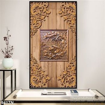 Tranh điêu khắc gỗ rồng và hoa sen