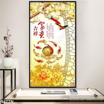 Tranh giả ngọc cá chép và hoa Tranh giả ngọc cá chép và hoa