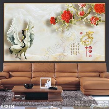 Tranh giả ngọc chim hạc và hoa Tranh giả ngọc chim hạc và hoa