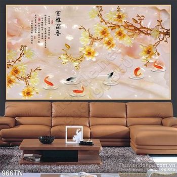 Tranh giả ngọc cá chép và hoa ngọc Tranh giả ngọc cá chép và hoa ngọc