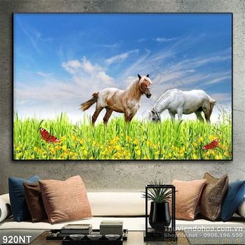 Tranh đôi ngựa trên thảo nguyên