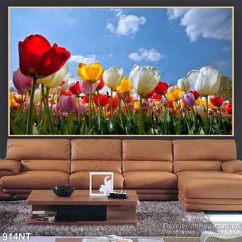 Tranh vườn hoa tulip đầy màu sắc