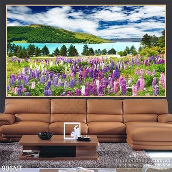 Tranh công viên hoa bên dòng sông