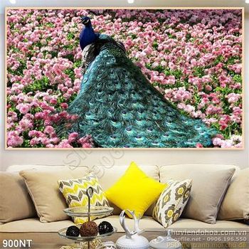 Tranh chim công và vườn hoa hồng