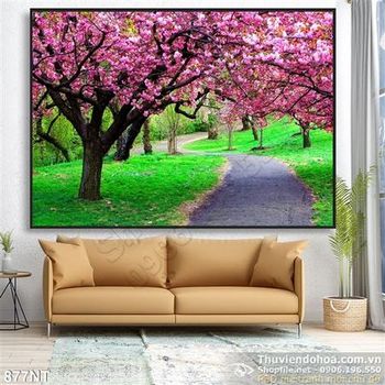 Tranh con đường và cây đào