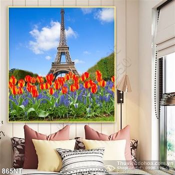 Tranh thác eiffell và hoa tulip