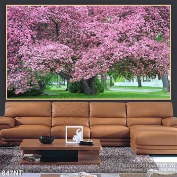 Tranh cổ thụ màu hồng