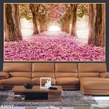 Tranh khu vườn hoa màu hồng