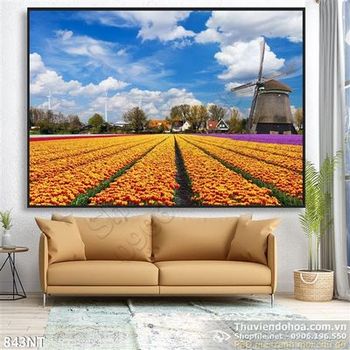 Tranh cối xay gió và cánh đồng hoa tulip