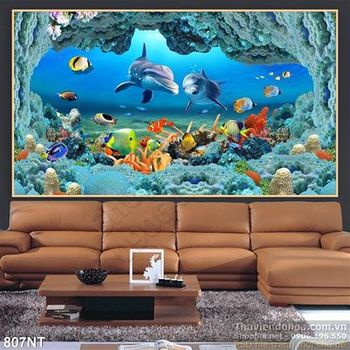 Tranh đôi cá heo và rặng san hô