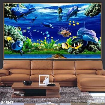 Tranh cá heo ở đại dương xanh