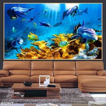 Tranh đàn cá heo ở đại dương