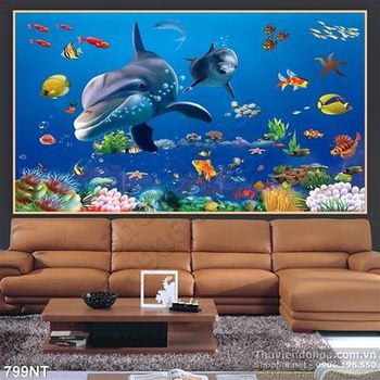 Tranh cá heo và đại dương xanh