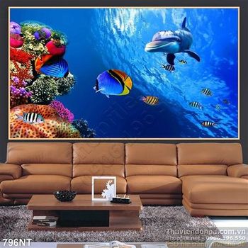 Tranh san hô và cá heo địa dương