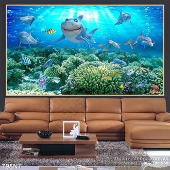 Tranh cá mập và san hô đại dương